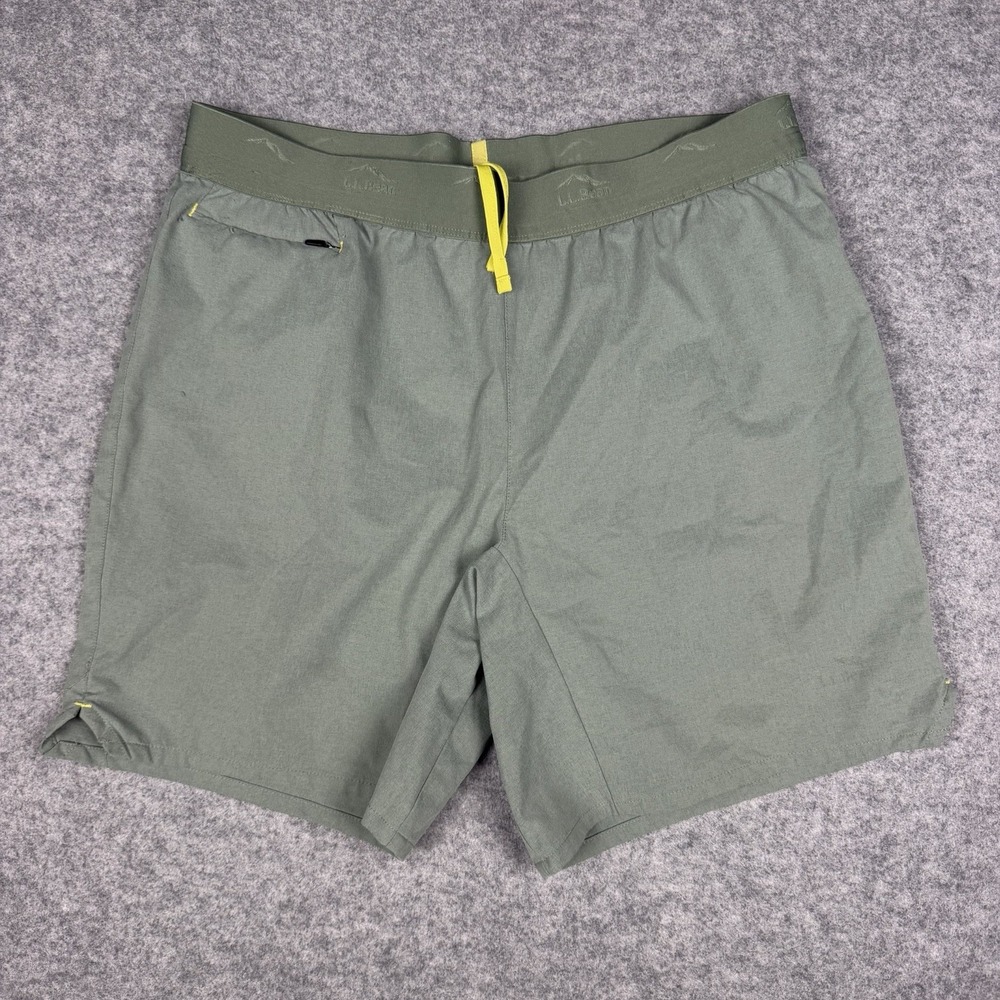 LL Bean Men Olive Green Athletic Shorts Medium Reg Elastic Drawstring Quick Dry